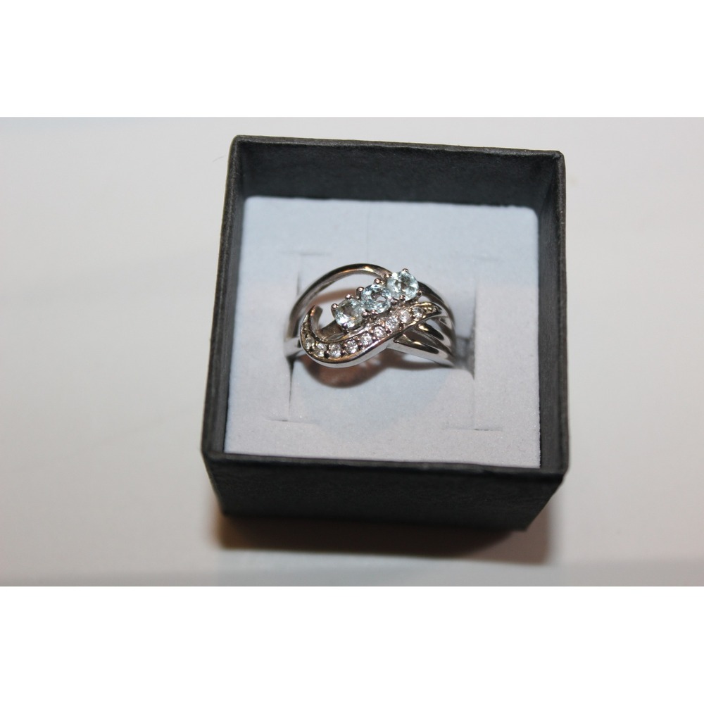 925 Sterling Silver Blue Topaz Aquamarine Bypass Cocktail Ring Size 6.75 3.83g